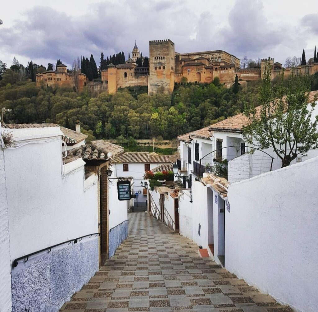 View of the Alhambra from the streets of Granada, Spain