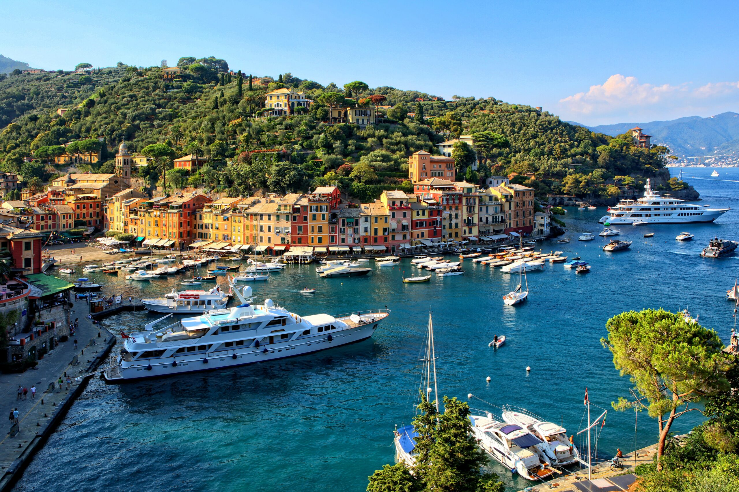 A big yacht floating in the Mediterranean.