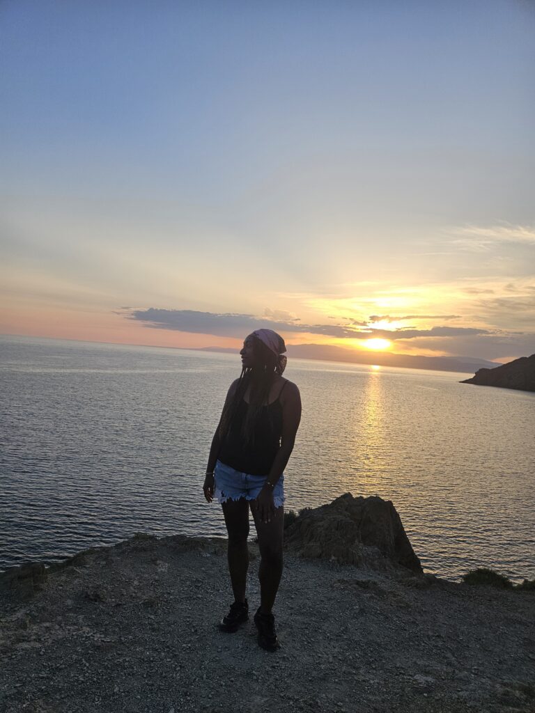 Brittney overlooking the ocean at sunset in Aguadulce, Spain.