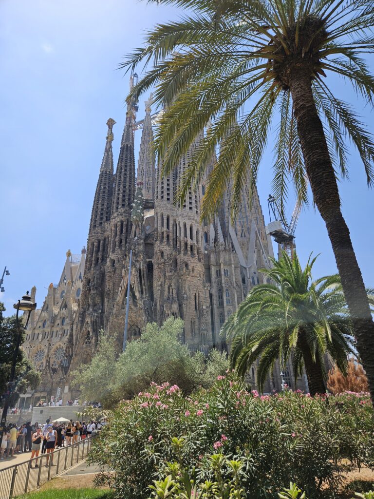 Sagrada Família and palm trees in Barcelona Spain